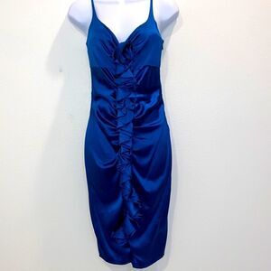 Susana Monaco Sleeveless Silk Blur Gathered Ruffle Cocktail Dress In Blue